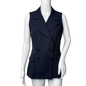 Suits Us Blazer Womens 6 Navy White Stripe Sleeveless Jacket‎ Corpcore Vintage